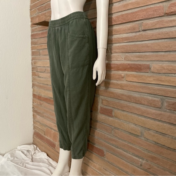 Linen Blend Pull On Pants Small Tapered Leg Green - Picture 3 of 8